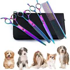 KUANGYE - Kit de Tijeras para Mascotas Profesionales de Acero Inoxidable para Gatos y Perros Corte de Pelo