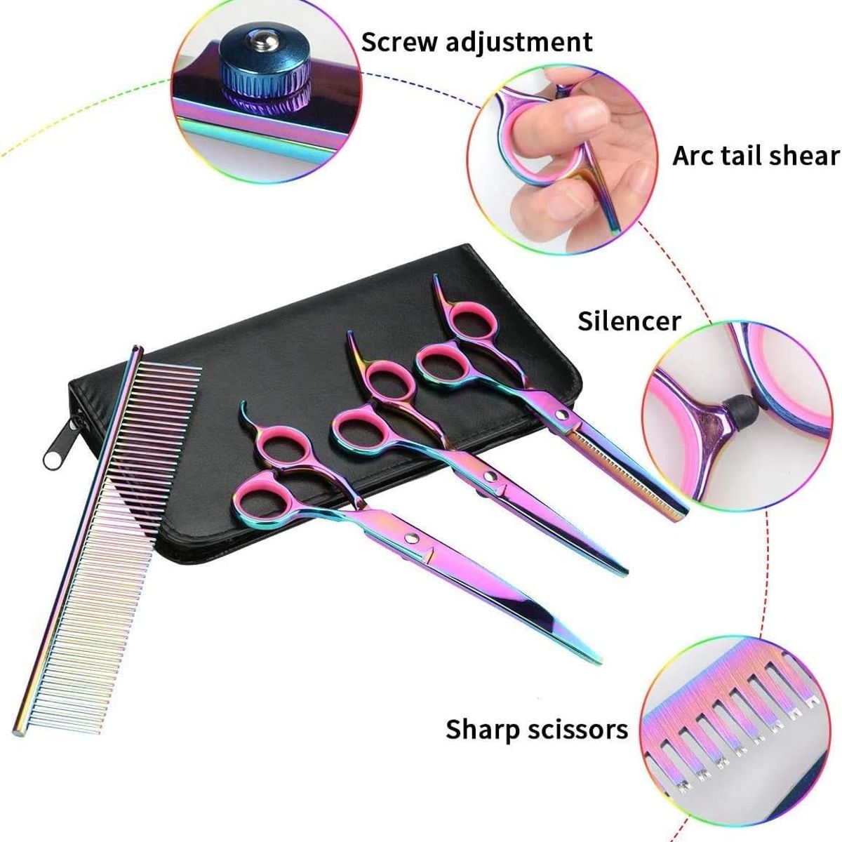 KUANGYE - Kit de Tijeras para Mascotas Profesionales de Acero Inoxidable para Gatos y Perros Corte de Pelo