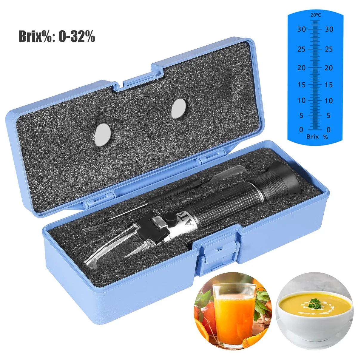 KUANGYE - Refractometro Brix 0-32% Medidor De Azúcar Frutas Bebidas