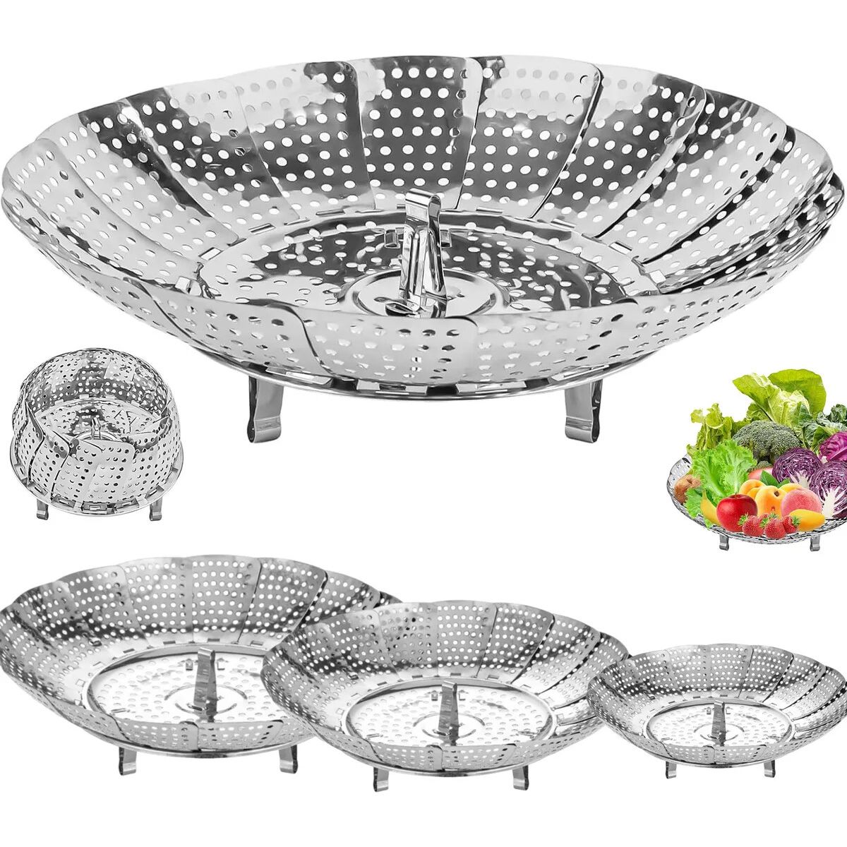 EINICIO - Juego De 3 Vaporera Plegable Cocina Cesta Humeante Olla