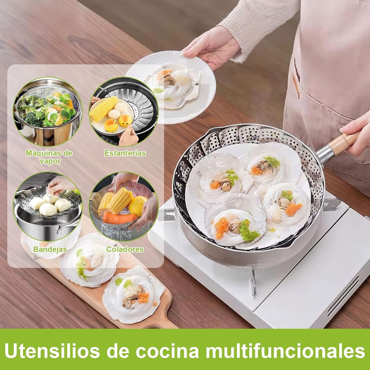 EINICIO - Juego De 3 Vaporera Plegable Cocina Cesta Humeante Olla