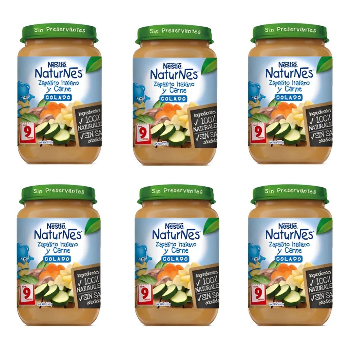 NATURNES - PACK 6 Colado NESTLÉ® NATURNES® Zapallito Italiano y Carne 215g