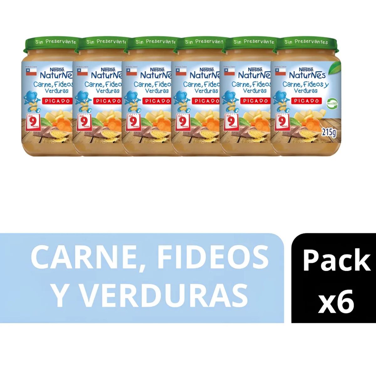 NATURNES - Pack X6 Picado Nestlé Naturnes Carne Fideos Y Verduras 215g