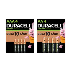 DURACELL - Pack Pilas Recargable AA y AAA 4 pilas AA y 4 pilas AAA de 2500mAh