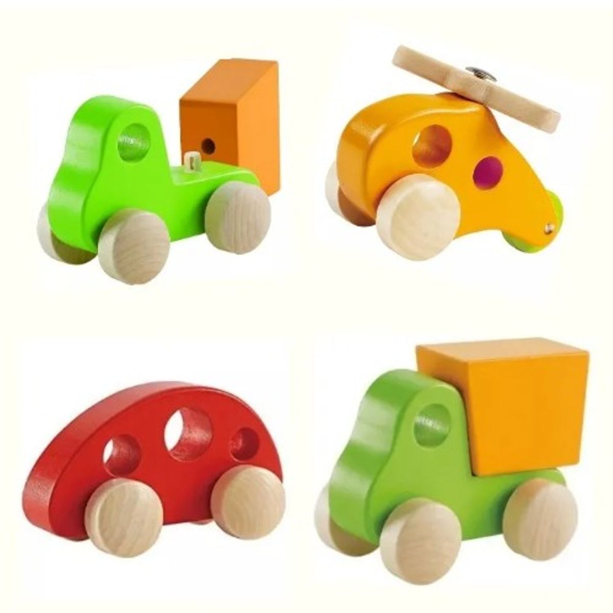 GENERICO - CARRITOS DE JUGUETE SET 4 MEDIOS DE TRANSPORTE MADERA