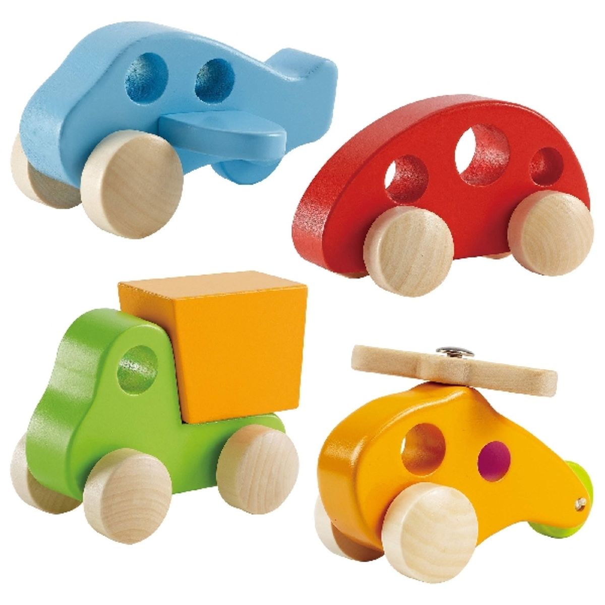 GENERICO - CARRITOS DE JUGUETE SET 4 MEDIOS DE TRANSPORTE MADERA