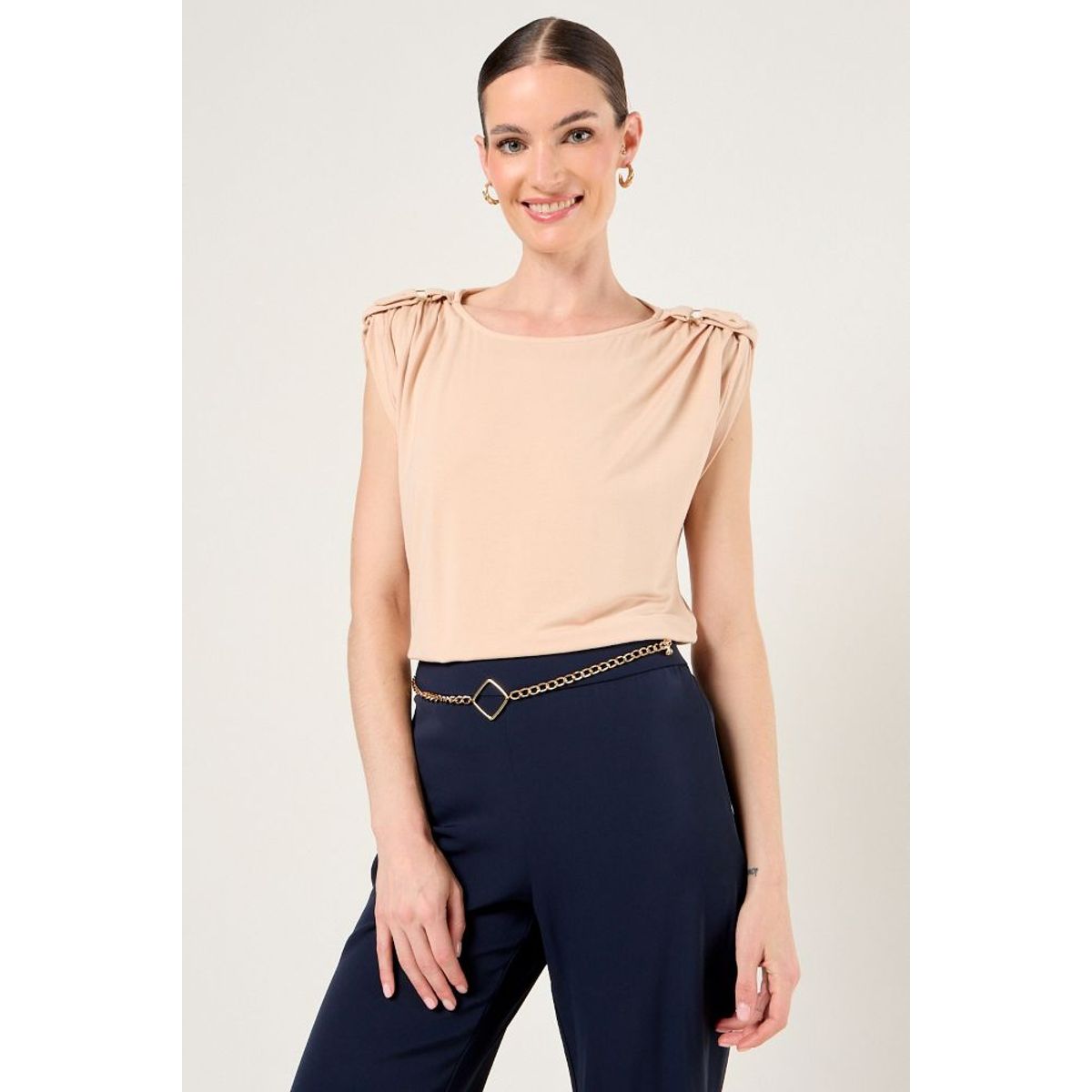 MA GRIFFE - Polera Lisa Mujer Beige Magriffe