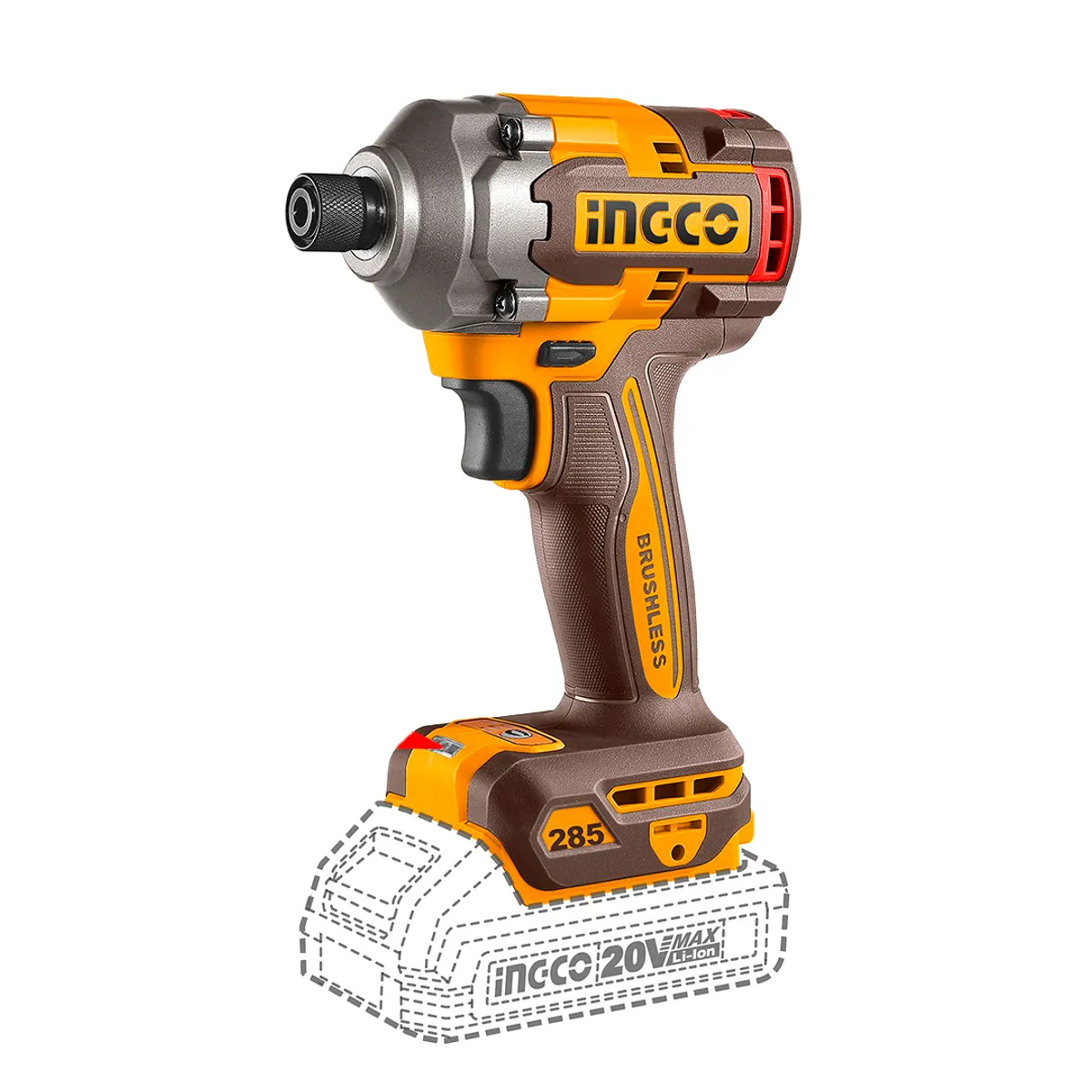 INGCO - Taladro percutor y Atornillador impacto 20V + 2 Bat y Carg