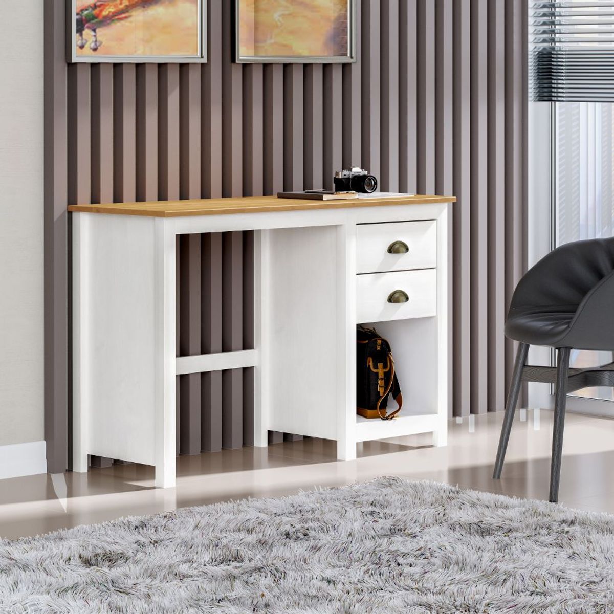 ROCA - Escritorio Posadas 2 cajones Blanco- roble