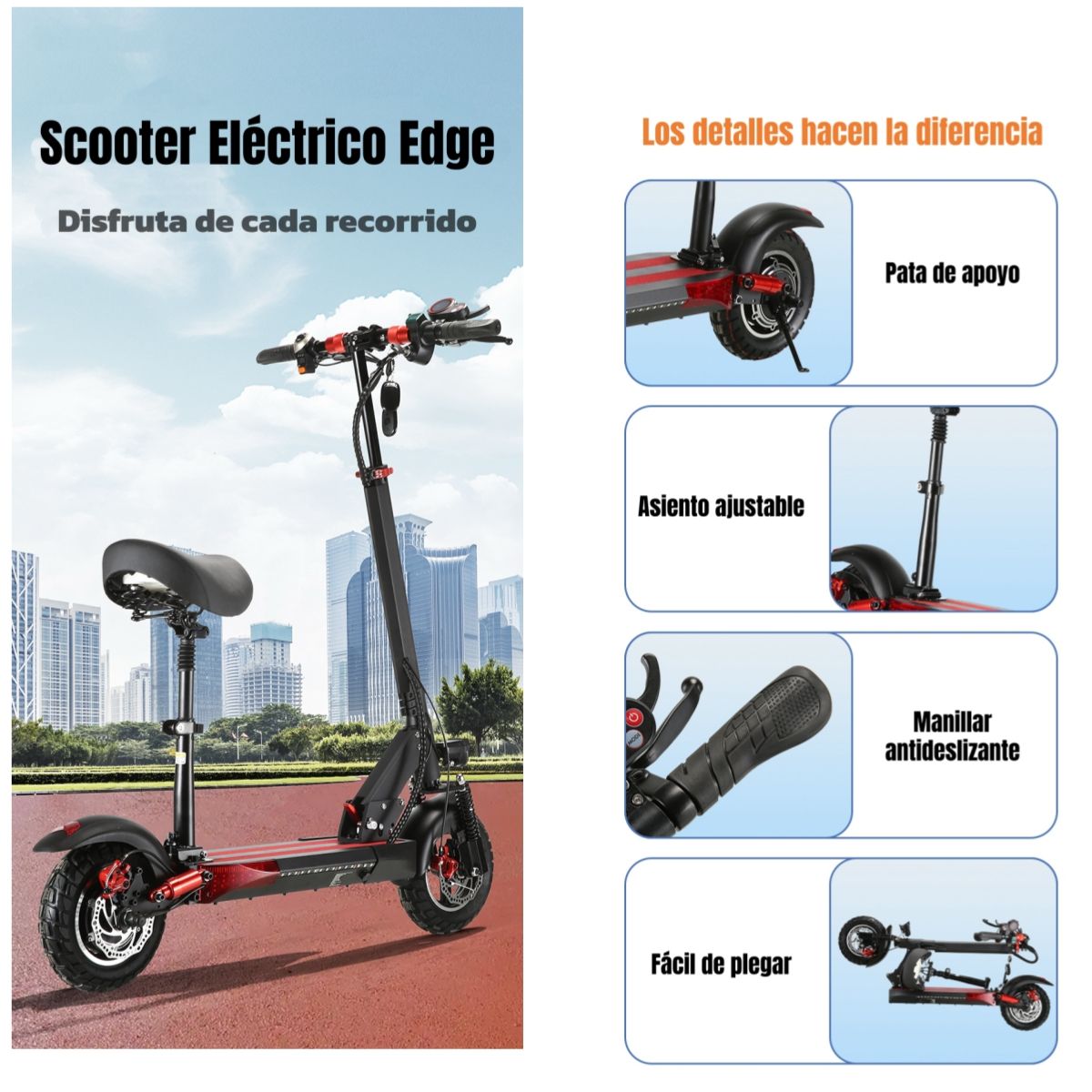 LUBABYCAS - Scooter Adulto Eléctrico 40KM 48V 350W Edge Negro