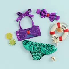 GENERICO - Pack 3 piezas traje de baño y cintillo de sirena talla 90 12 a 24 meses