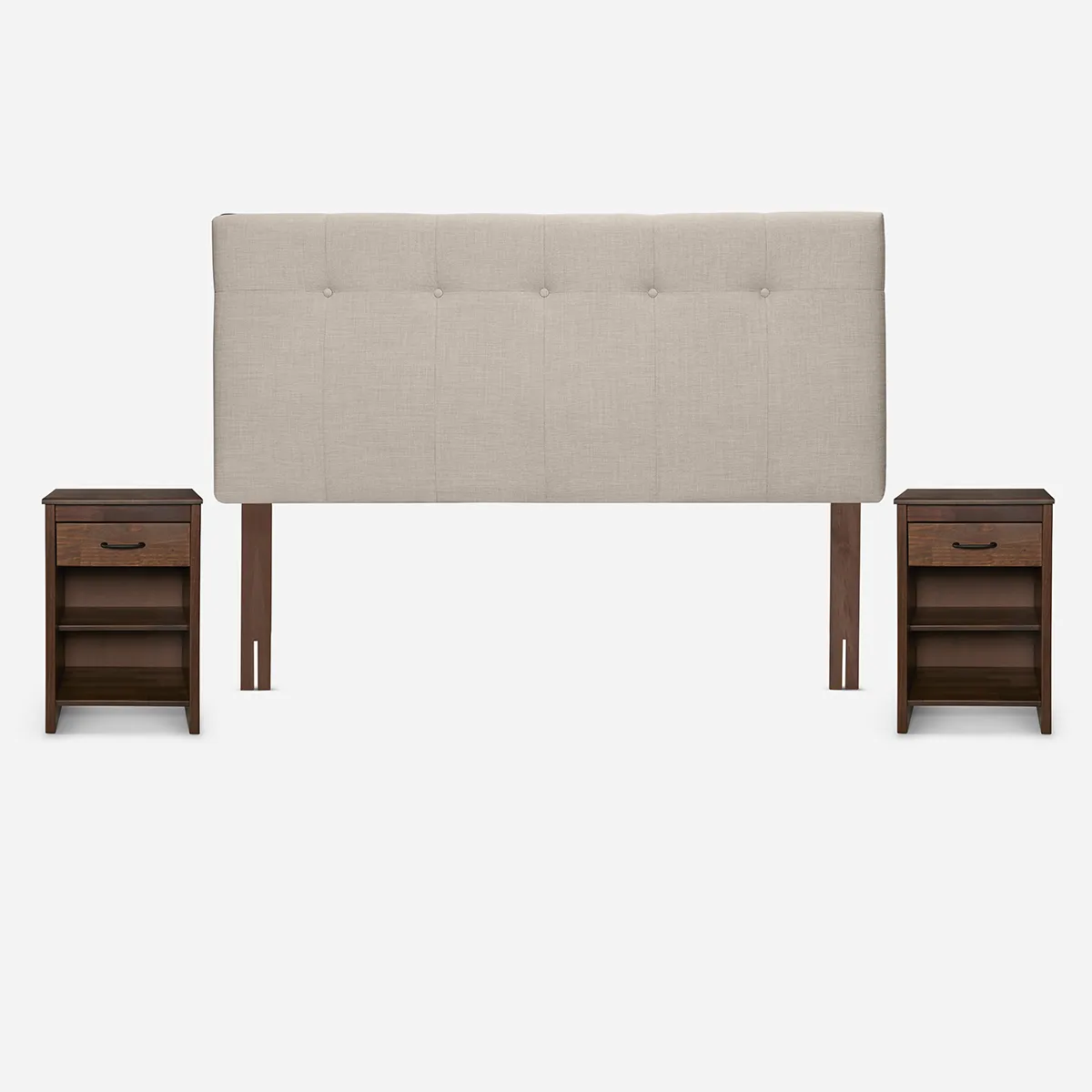 ROSEN - Respaldo New Bennet Beige King + 2 Veladores Maurice