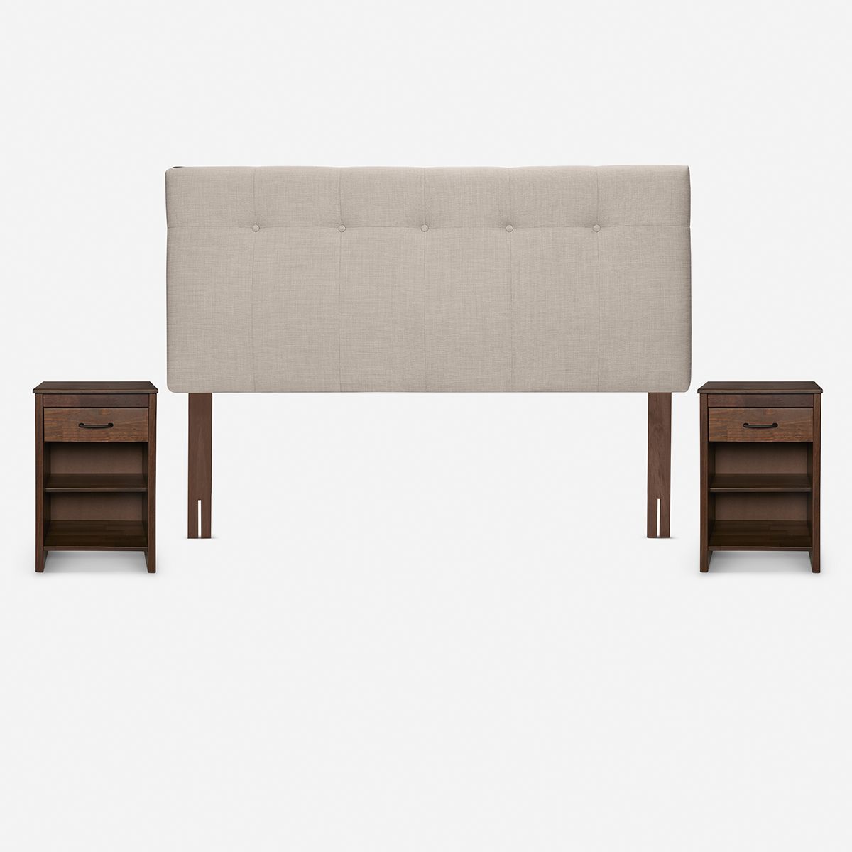 ROSEN - Respaldo New Bennet Beige King + 2 Veladores Maurice