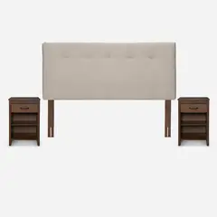 ROSEN - Respaldo New Bennet Beige King + 2 Veladores Maurice