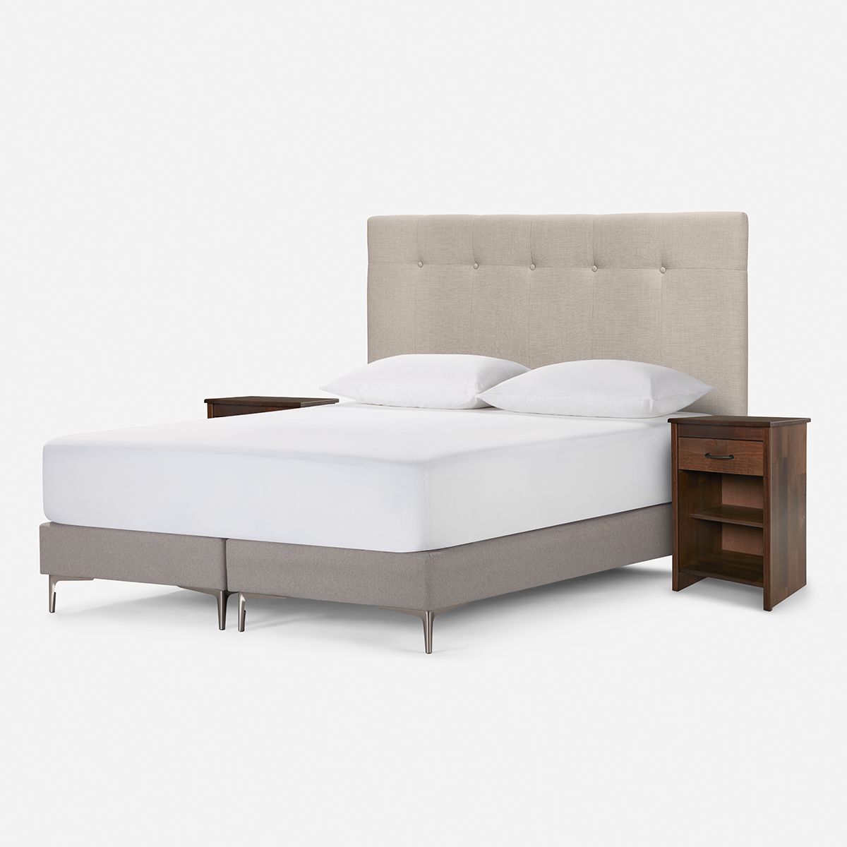 ROSEN - Respaldo New Bennet Beige King + 2 Veladores Maurice