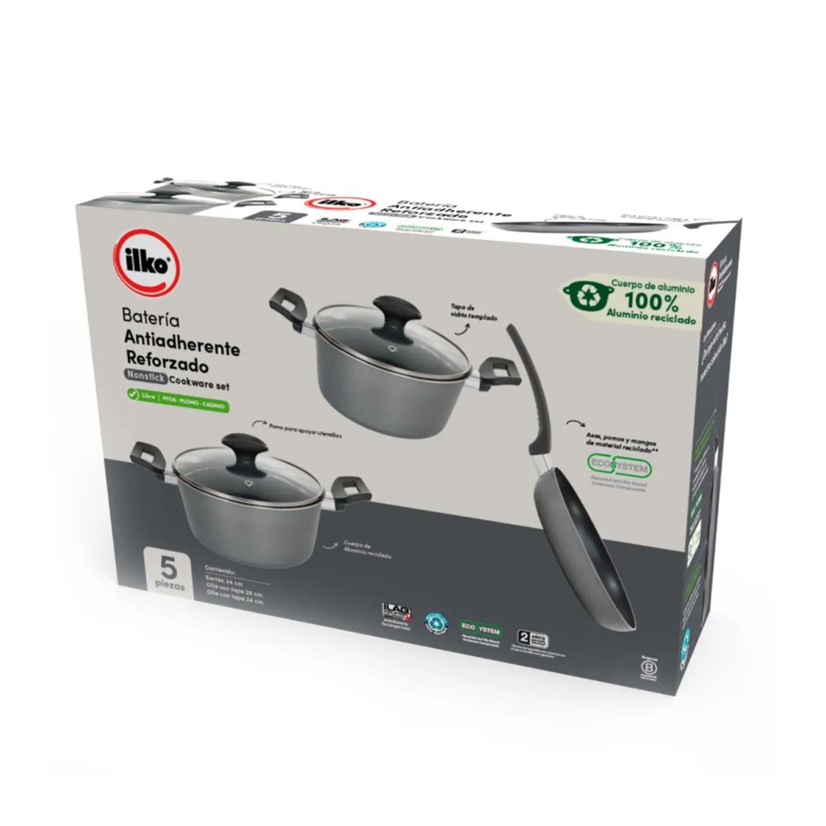 ILKO - Batería De Cocina Ilko 5 Piezas Aluminio Reciclado Everyday