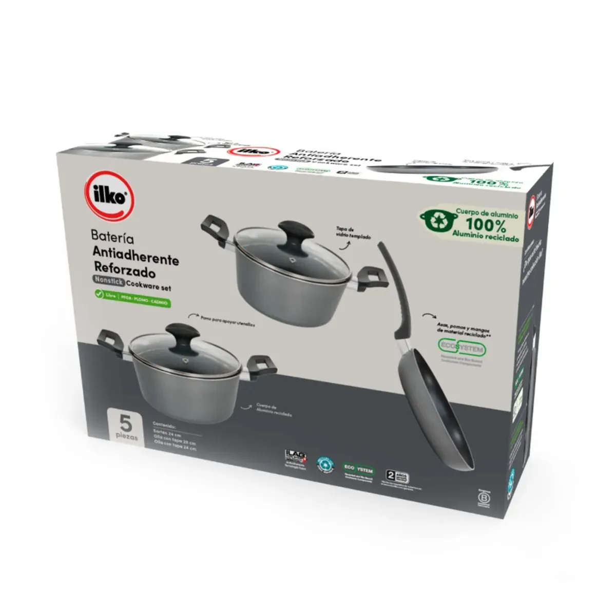 ILKO - Batería De Cocina Ilko 5 Piezas Aluminio Reciclado Everyday