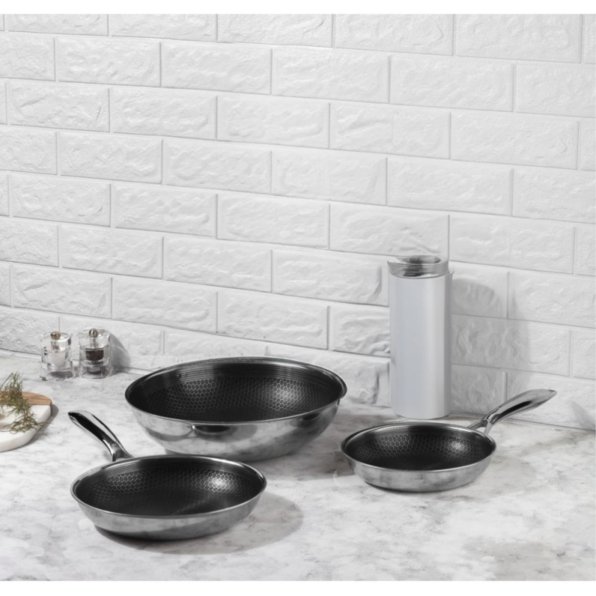 ROICHEN - Set 2 Sartenes y Wok acero inoxidable Roichen Bee