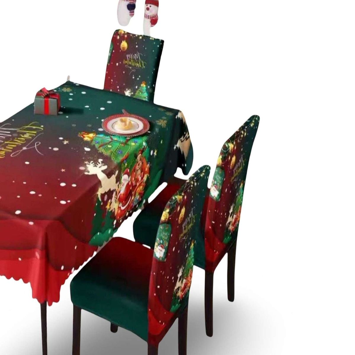 GENERICO - JUEGO DE MANTEL DE NAVIDAD MAS 6 FUNDAS DE SILLAS