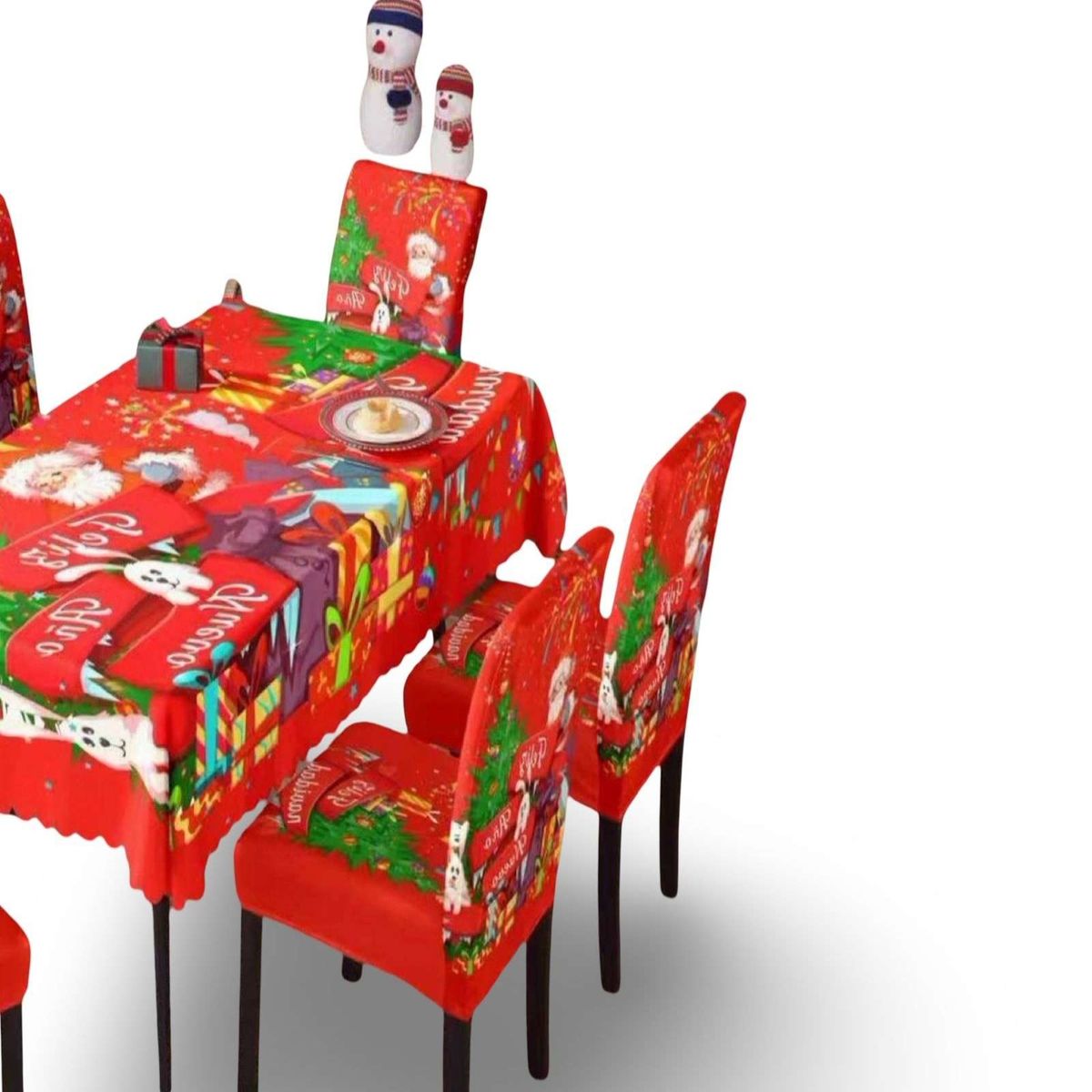 GENERICO - JUEGO DE MANTEL DE NAVIDAD MAS 6 FUNDAS DE SILLAS