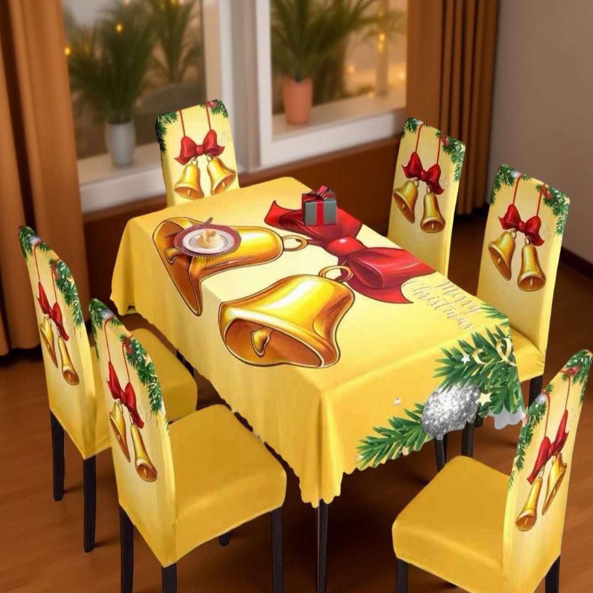 GENERICO - JUEGO DE MANTEL DE NAVIDAD MAS 6 FUNDAS DE SILLAS