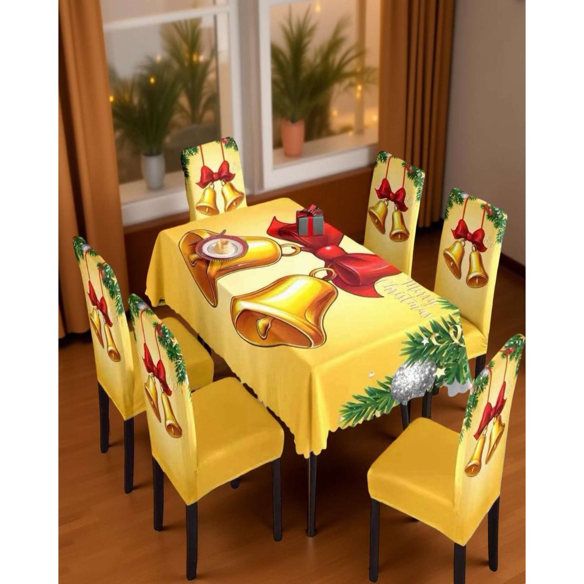 GENERICO - JUEGO DE MANTEL DE NAVIDAD MAS 6 FUNDAS DE SILLAS