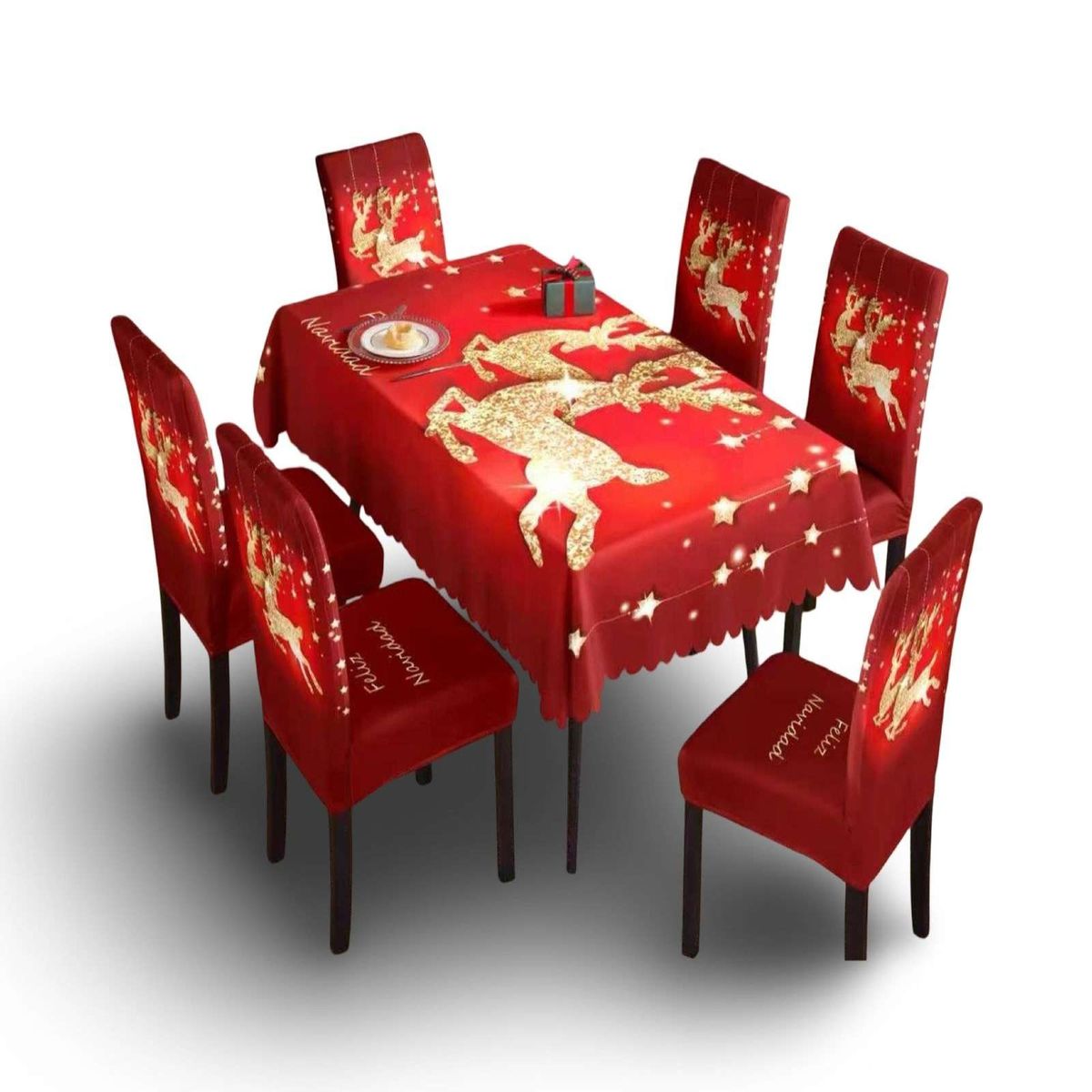 GENERICO - MANTEL DE NAVIDAD MAS 6 FUNDAS DE SILLAS