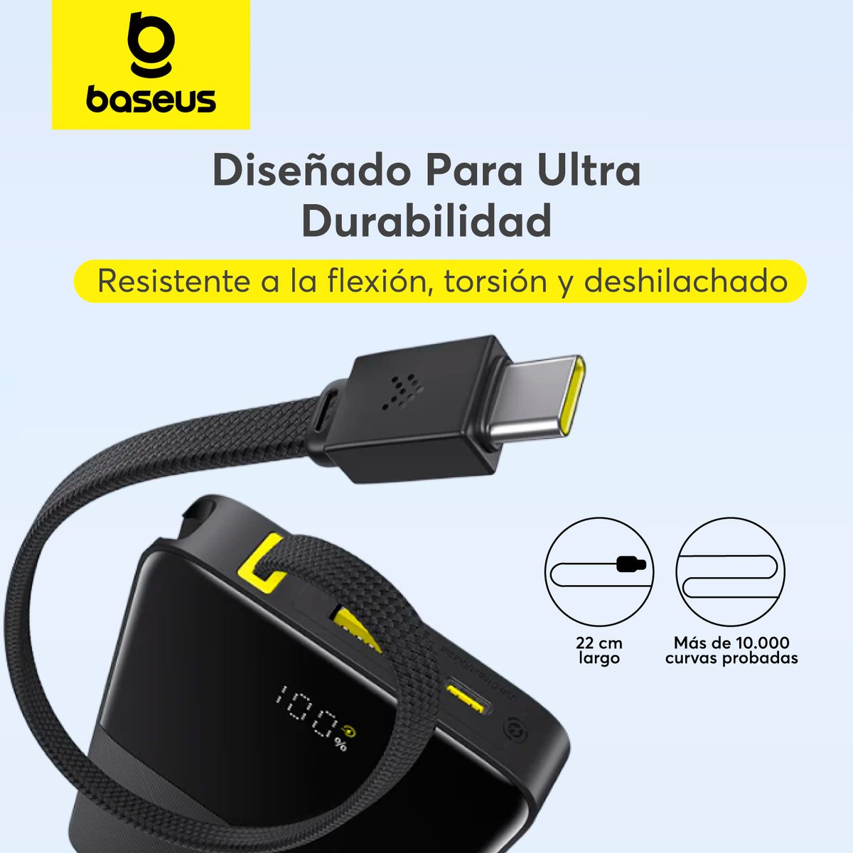 BASEUS - Batería Externa Power Bank 10000 mAh 22.5W con Pantalla y Cable Integrado