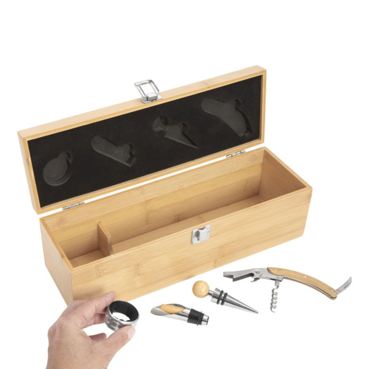 GENERICO - Set De Vino  Accesorios Para Vino + Caja De Madera 5 Piezas