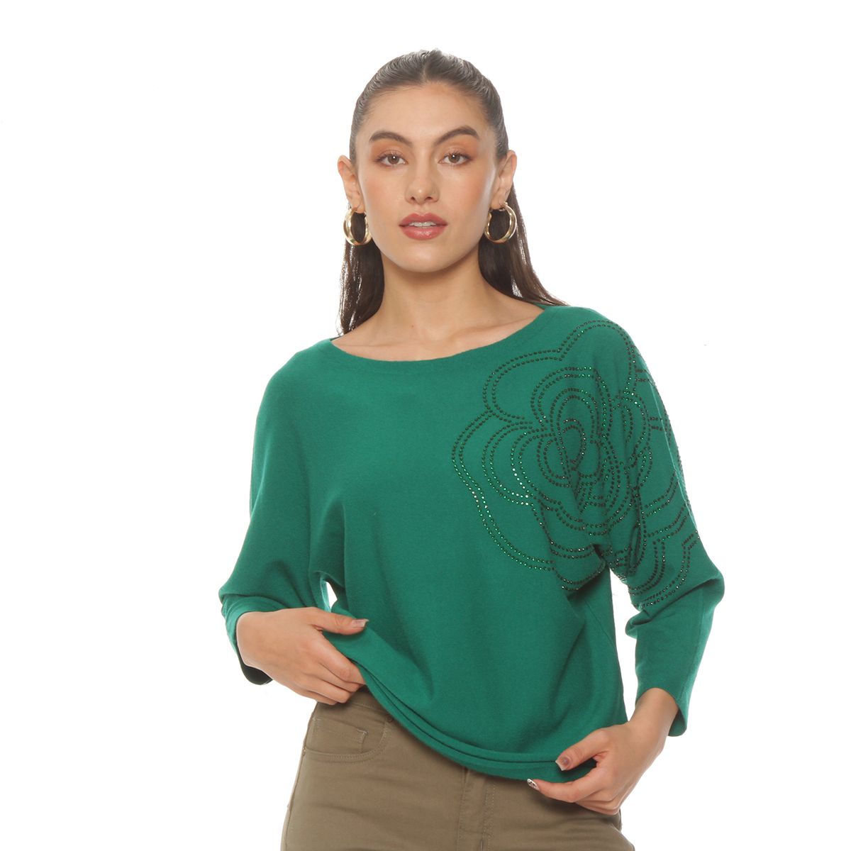 WADOS - SWEATER MANGA LARGA CON APLICACION ESCOTE REDONDO