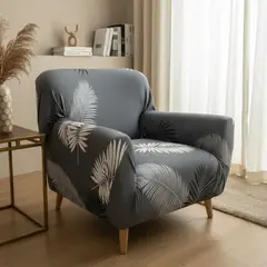 TODOHOGAR SANTIAGO DE CHILE - Funda de sofá estampada de 1 cuerpo - Diseño Gris hojas