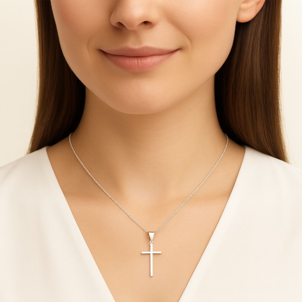 LK LUKSO - Collar Cruz Circón Minimalista 50cm Plata 925 