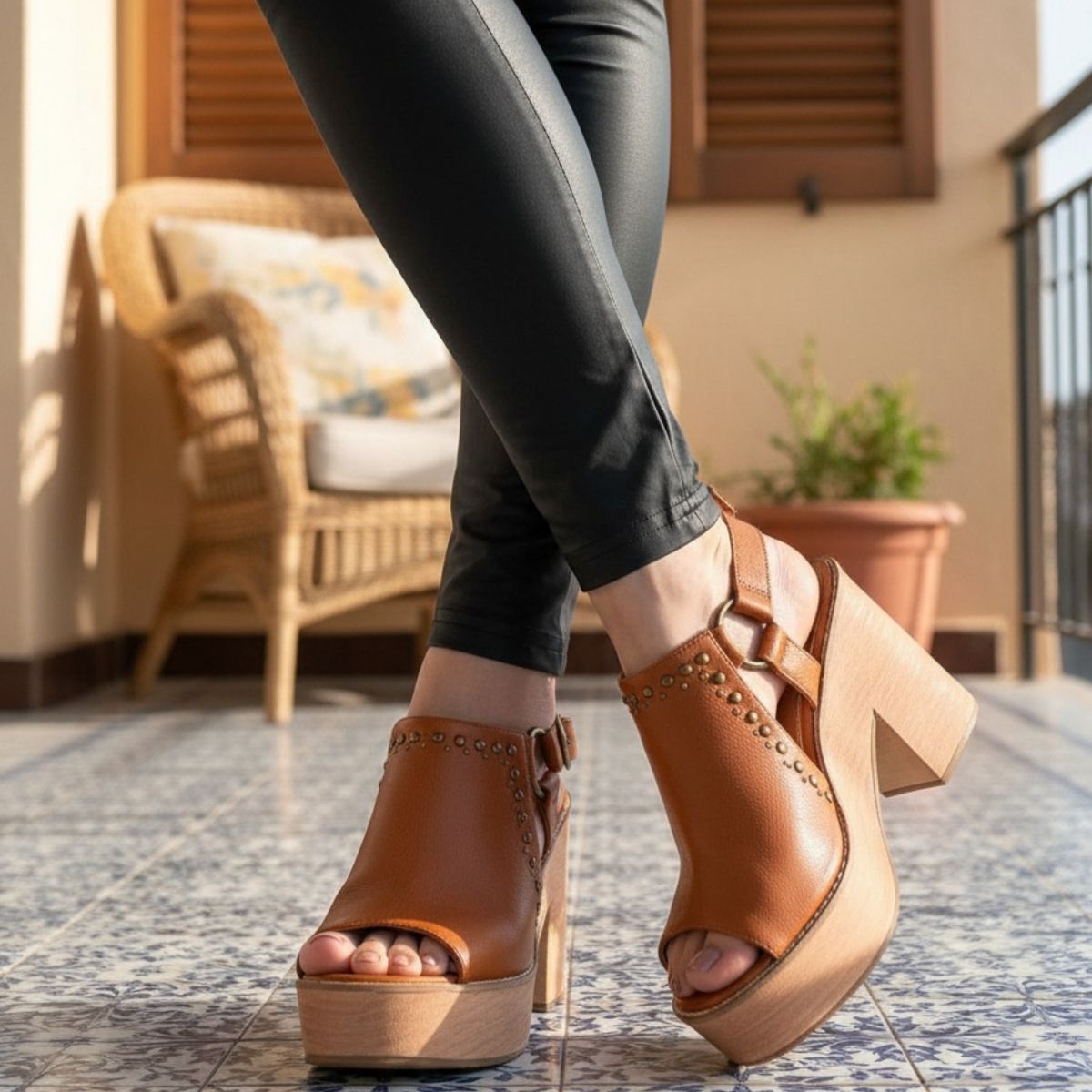 SNOOPY - Sandalias Mujer con Plataforma M545  Horma Pequeña Color Camel