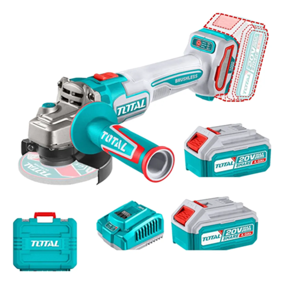 TOTAL TOOLS - Galletera Esmeril Angular 20v 2 Bat+ Carg Total Tagli271532 Turquesa 50/60hz
