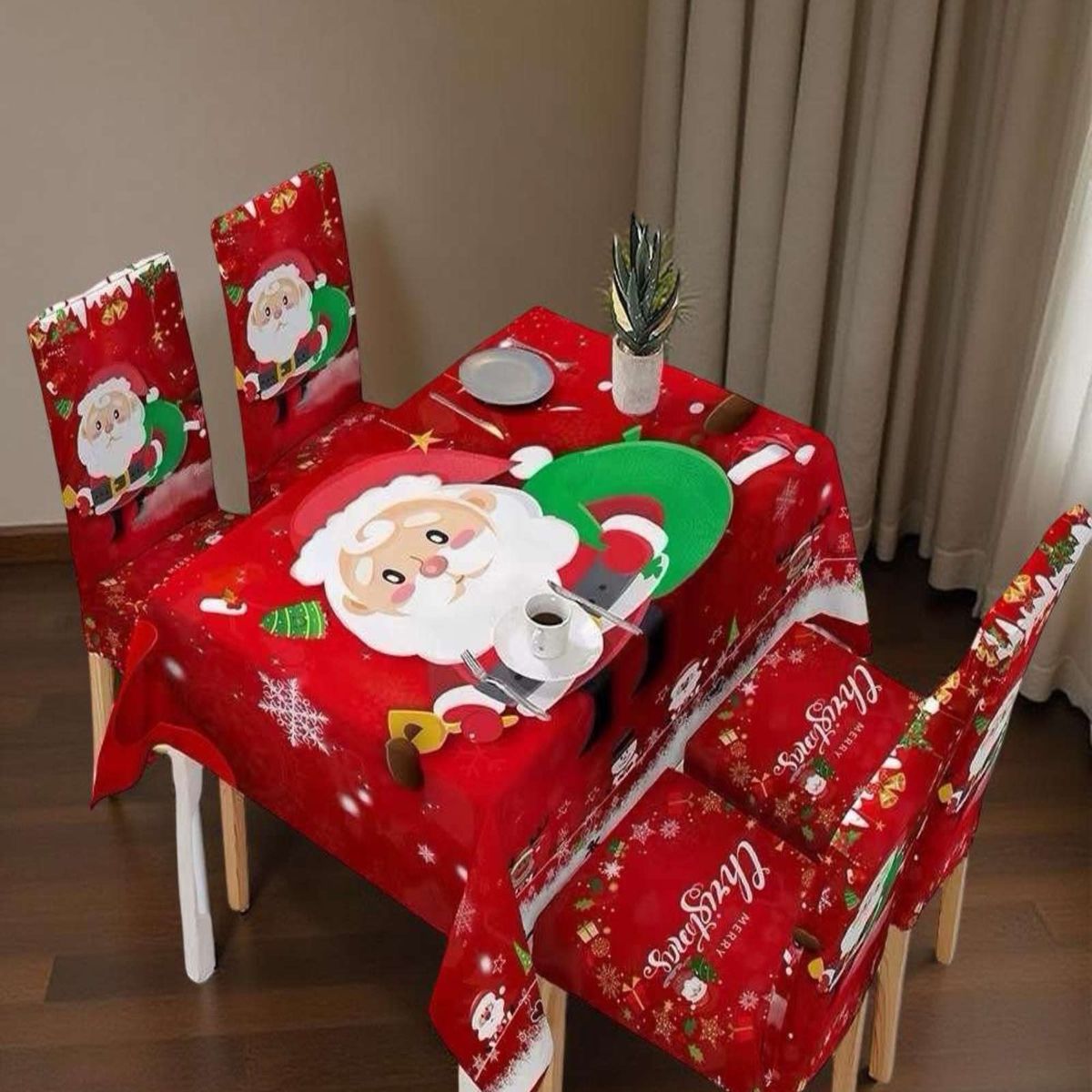 GENERICO - JUEGO DE MANTEL DE NAVIDAD MAS 6 FUNDAS DE SILLAS