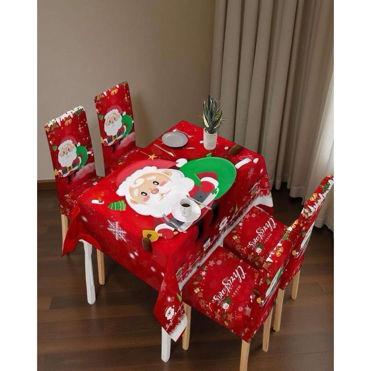 GENERICO - JUEGO DE MANTEL DE NAVIDAD MAS 6 FUNDAS DE SILLAS