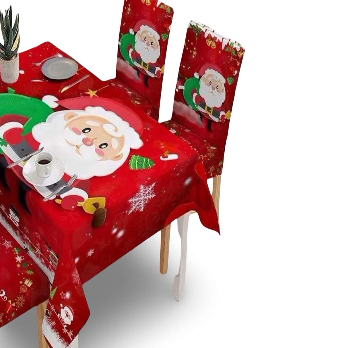 GENERICO - JUEGO DE MANTEL DE NAVIDAD MAS 6 FUNDAS DE SILLAS