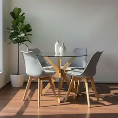 PANDALINO - Comedor Mesa Redonda Equiz 100cm + 4 Sillas Tulip Gris