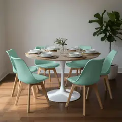 PANDALINO - Comedor Mesa Tulip 120 cm (Cubierta Efecto Madera) + 6 Sillas Tulip Menta