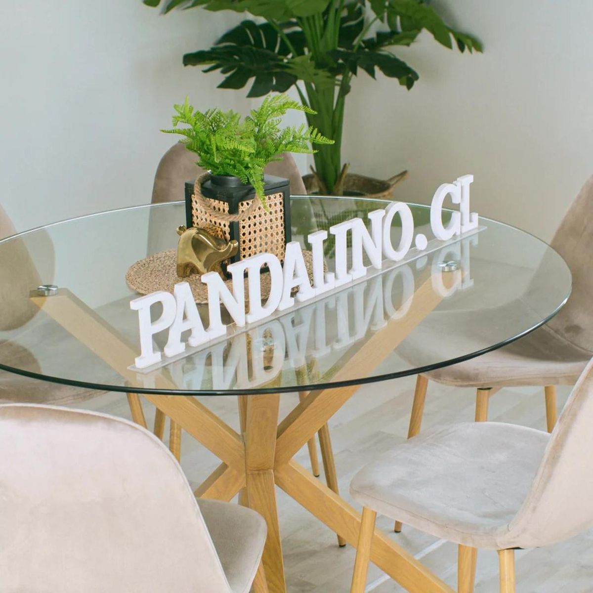 PANDALINO - Comedor Mesa Redonda Equiz 120cm + 6 Sillas Isy Beige