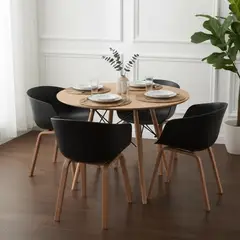 PANDALINO - Comedor Redondo Shanna 80 cm + 4 Sillas Casper Negro