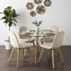 PANDALINO - Comedor Mesa Redonda Elida 80 cm + 4 Sillas Vorak Beige