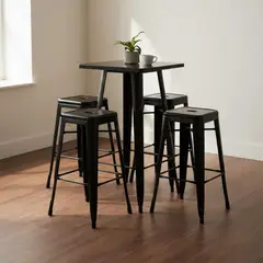 PANDALINO - Pack Mesa Alta Tolix + 4 Taburetes Tolix Negro - Acero Estilo Industrial