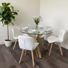 PANDALINO - Comedor Mesa Equiz 100cm + 4 Sillones Rubik Blanco