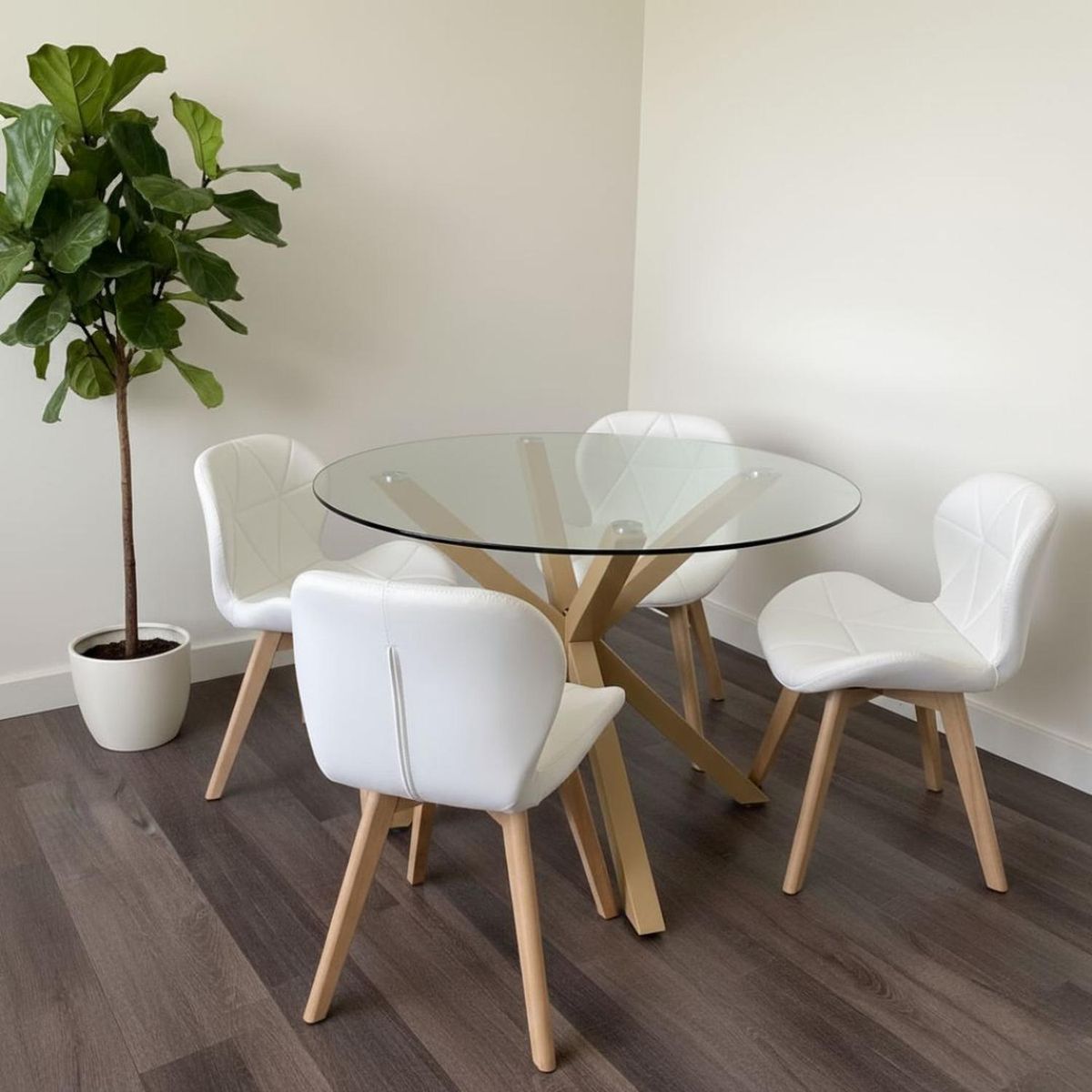 PANDALINO - Comedor Mesa Equiz 100cm + 4 Sillones Rubik Blanco