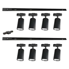 MEGABRIGHT - Lámpara 8 Focos Cilindros Luz Neutra con 2 Riel de 1mt Negro