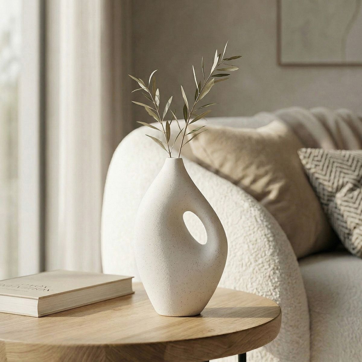 SANTU HOME & DECO - Florero Nórdico de Cerámica Jarré Blanco