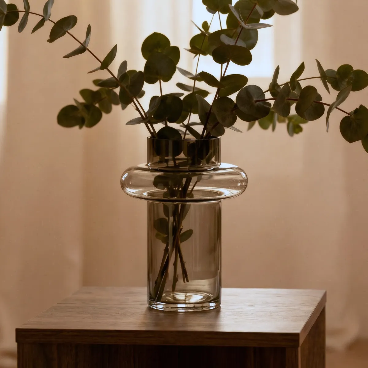 SANTU HOME & DECO - Florero de Vidrio Anillo Ambar Gastado Figura Deco