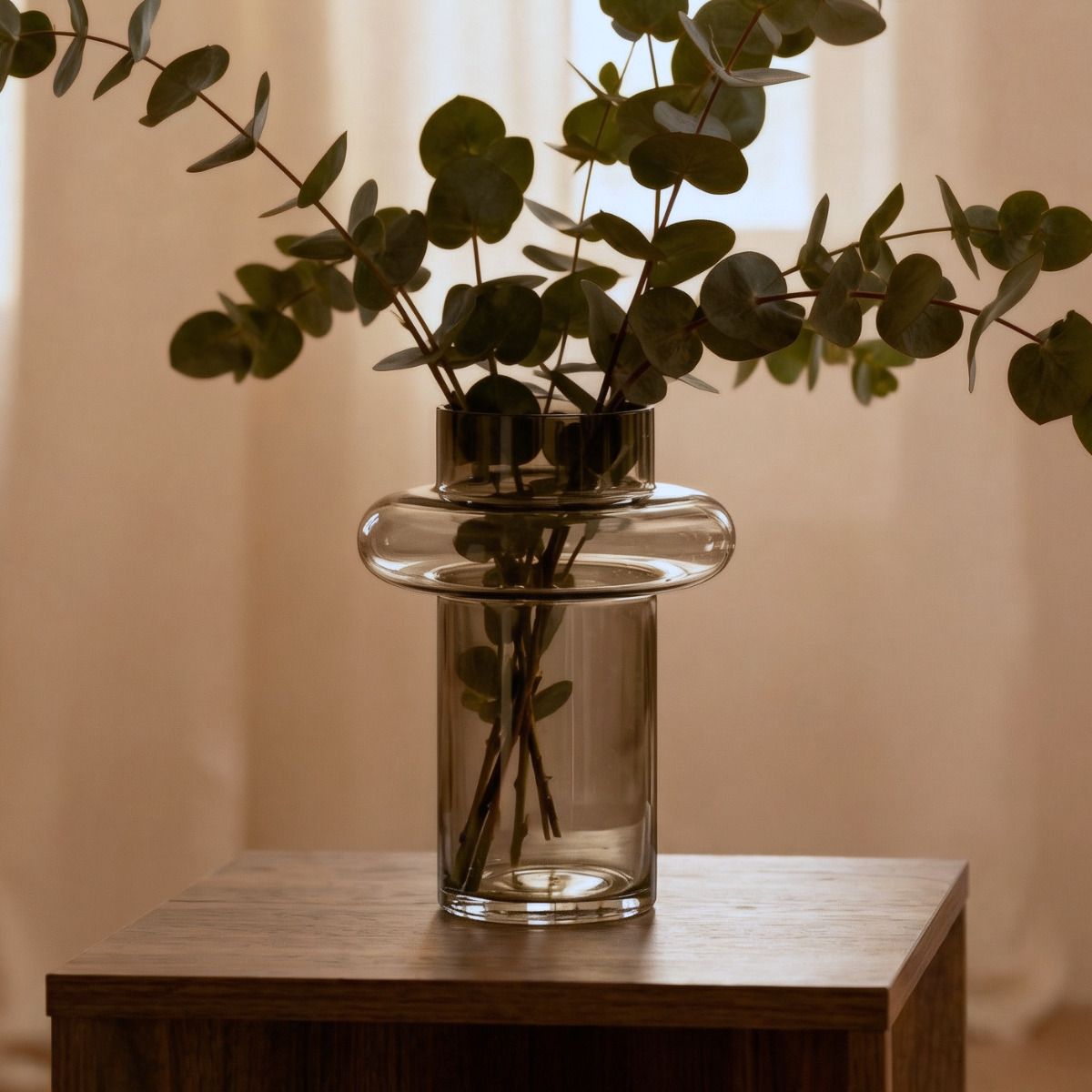 SANTU HOME & DECO - Florero de Vidrio Anillo Ambar Gastado Figura Deco