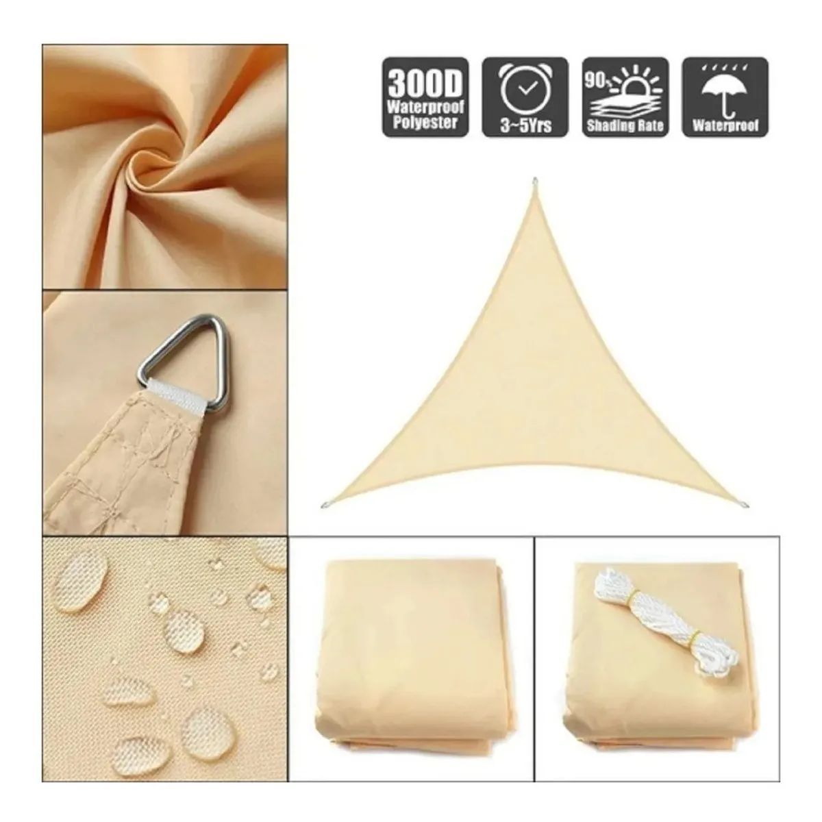 SHOP EHOME BAG - TOLDO VELA DE LONA 5 X 5 X 5 TRIANGULAR PARA SOMBRA PARASOL PERMEABLE